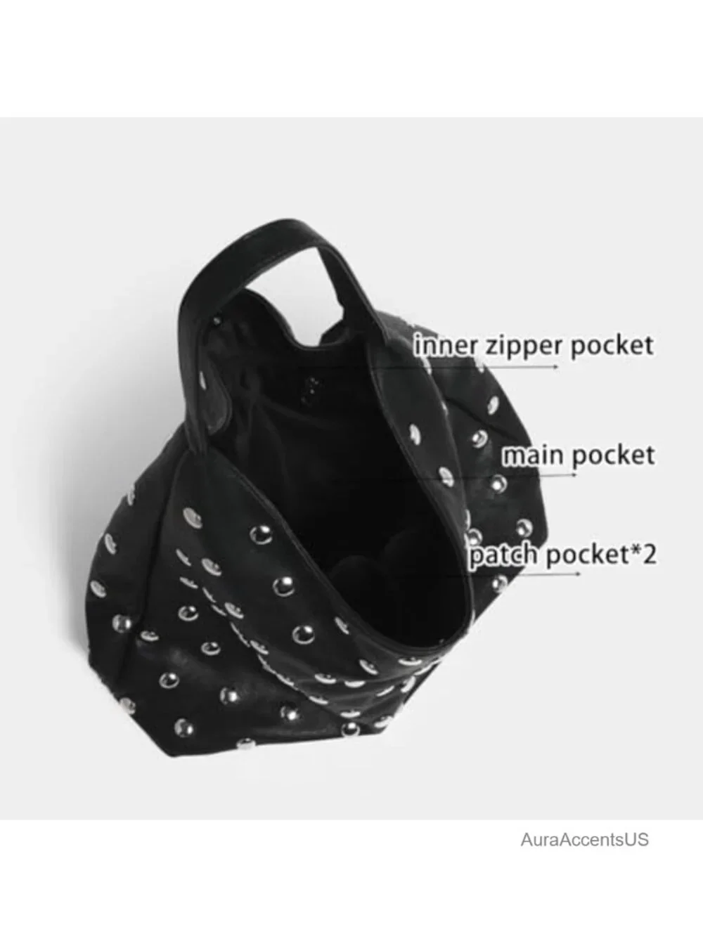 Studded Hobo Bag Women's Vegan Leather Shoulder Handbag Slouchy Tote